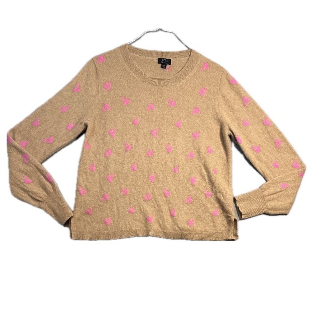 J. Crew 100% Cashmere Camel & Pink Cherries Crew Neck Sweater Size XXL